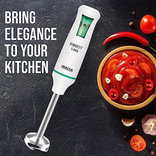 INALSA HAND BLENDER Robot 5.0 SS with Powerful Super Silent 500 Watt DC Motor| Stainless Steel Blade & Detachable Stem|2 Year Warranty INALSA HAND BLENDER Robot 5.0 SS with Powerful Super Silent 500 Watt DC Motor| Stainless Steel Blade & Detachable Stem|2 Year Warranty